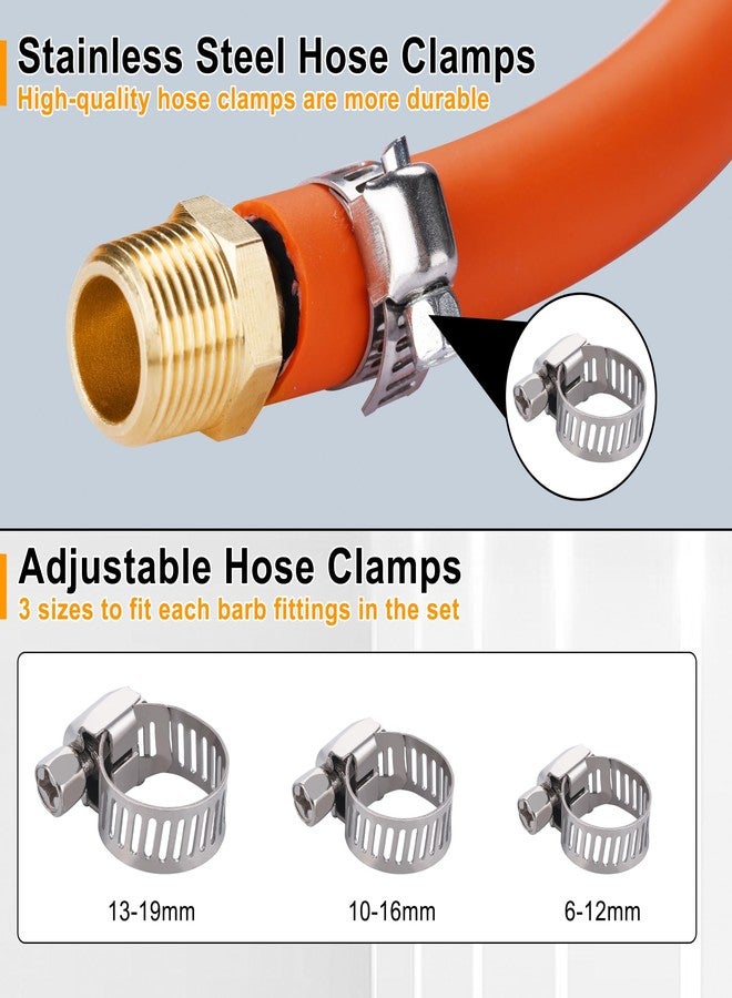 Ailbiuko 22Pcs Brass Hose Fittings, 3/8" Barb to 1/4" NPT, 1/4" Barb to 1/4" NPT Male, 1/8" 1/4" 3/8" 1/2" Barbed Air Hose Kit with 44Pcs Pipe Hose Clamps - Image 4